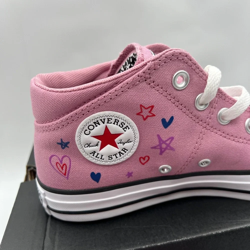 Converse CTAS Madison Mid Girls Size 7 Pink Doodle Hearts Stars Leopard Print